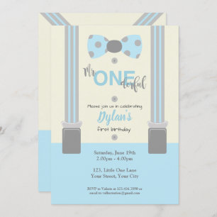 Herr One derful baby blue und gray Einladung