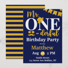 Herr One-derful Navy and Gold Birthday Party Invit Einladung