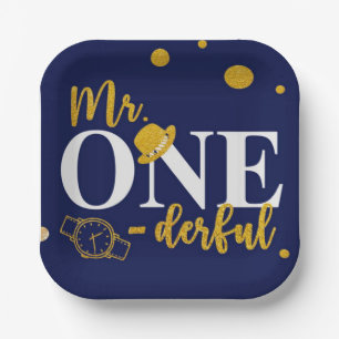 Herr One-derful Navy Blue and Gold Birthday Party  Pappteller