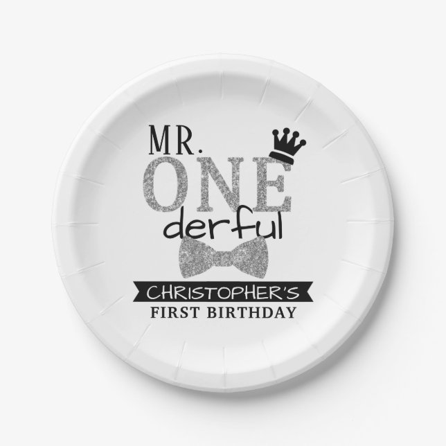 Herr ONEderful 1st Birthday Pappteller (Vorderseite)