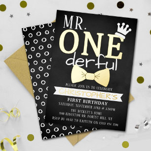 Herr ONEderful 1st Birthday Real Folieneinladung