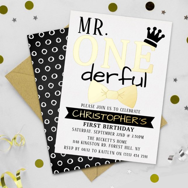 Herr ONEderful 1st Birthday Real Folieneinladung (Von Creator hochgeladen)