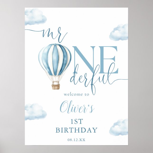 Herr Onederful Balloon Boy 1st Birthday Willkommen Poster (Vorne)