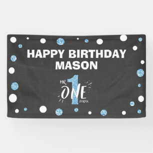 Herr Onederful Birthday Banner Boy Black Blue
