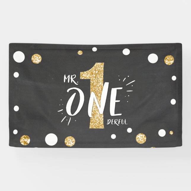 Herr Onederful Birthday Banner Boy Black Gold (Horizontal)
