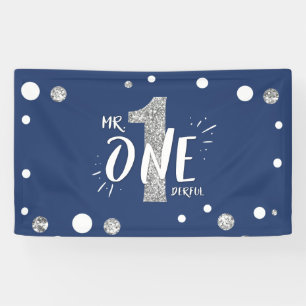 Herr Onederful Birthday Banner Boy Navy Blue