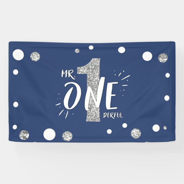 Herr Onederful Birthday Banner Boy Navy Blue (Horizontal)