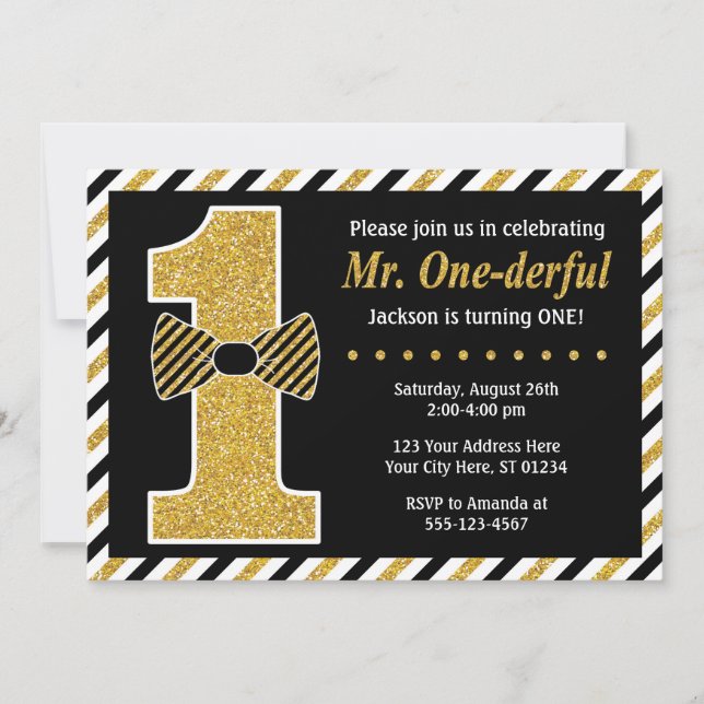 Herr ONEderful Birthday Einladung ・ Black and Gold (Vorderseite)