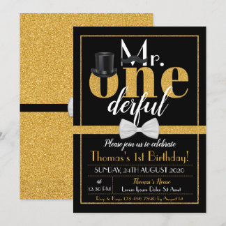 Herr Onederful Birthday Einladung Black & Gold