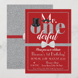 Herr Onederful Birthday Einladung Red & Silver