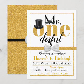 Herr Onederful Birthday Einladung White & Gold