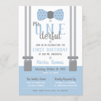Herr ONEderful Birthday Invitation, Blue, Gray Einladung