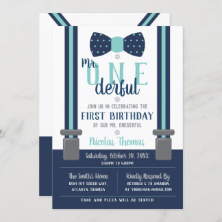Herr ONEderful Birthday Invitation, Blue, Gray Einladung