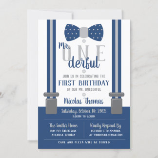 Herr ONEderful Birthday Invitation, Blue, Gray Einladung