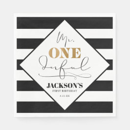 Herr Onederful Black and White Striped Paper Napki Serviette