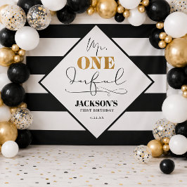 Herr Onederful Black and White Striping Backdrop Wandteppich