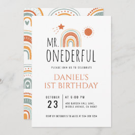 HERR Onederful Boho Rainbow Erster Geburtstag Einladung