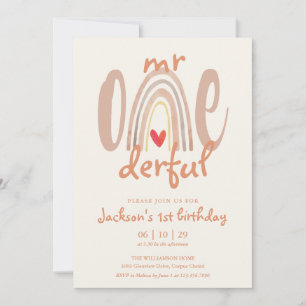 Herr Onederful Boho Regenbogen Herz 1. Geburtstag Einladung