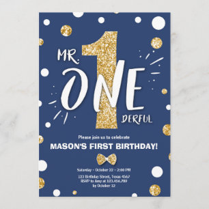 Herr Onederful Boy Royal Blue Gold 1. Geburtstag Einladung