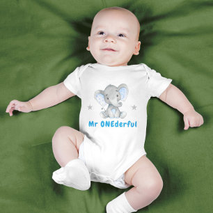 Herr Onederful erster 1. Geburtstag Blau Junge Ele Baby Strampler