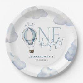 Herr ONEderful Hot Air Ballon Boy 1st Birthday Blu Pappteller