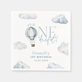 Herr ONEderful Hot Air Ballon Boy 1st Birthday Blu Serviette