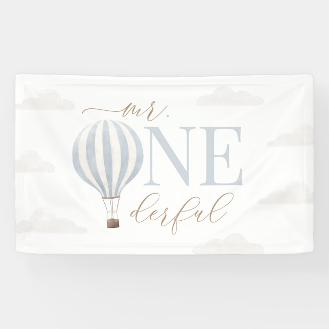 Herr Onederful Hot Air Ballon Geburtstag Banner (Horizontal)
