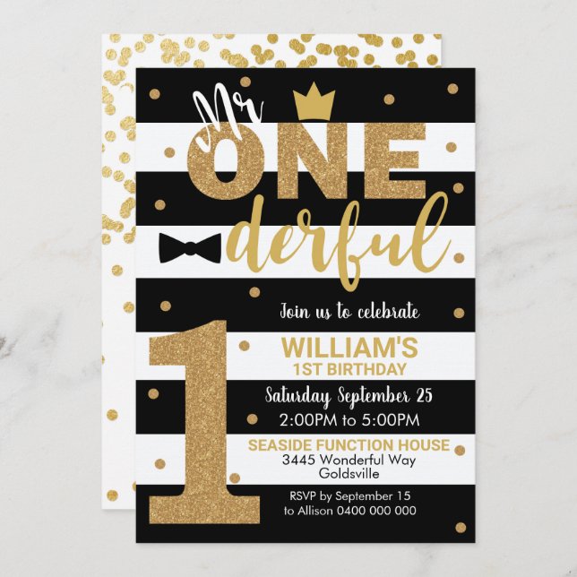 Herr Onederful Invitation 1st Birthday Boy Einladung (Vorne/Hinten)