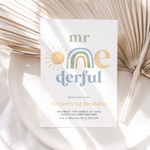 Herr Onederful Sun Rainbow Boys 1. Geburtstag Einladung