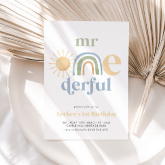 Herr Onederful Sun Rainbow Boys 1. Geburtstag Einladung