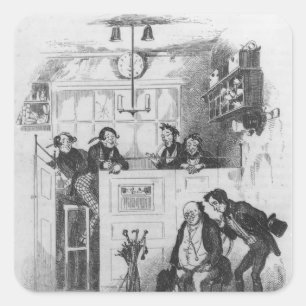 Herr Pickwick und Sam im Büro des Rechtsanwalts Quadratischer Aufkleber