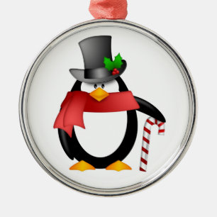 Herr-Pinguin mit Zylinder-Zuckerstange-Verzierung Silbernes Ornament
