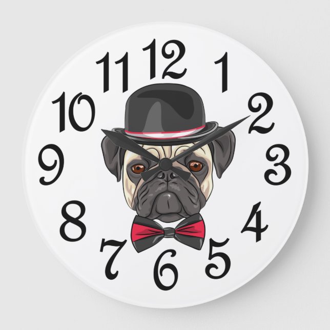 Herr Pug Große Wanduhr (Vorderseite)