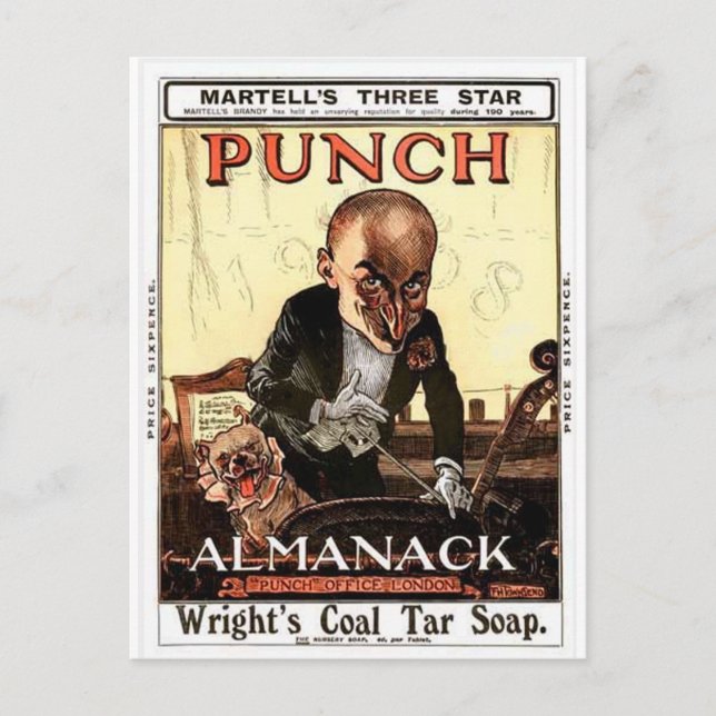 HERR PUNCH VINTAG ALMANAC 1908 DRUCKDESIGN POSTKARTE (Vorderseite)