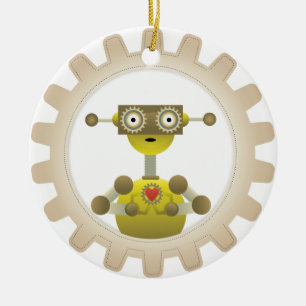 Herr Robot mit der Steampunk Gang-Herz-Verzierung Keramik Ornament