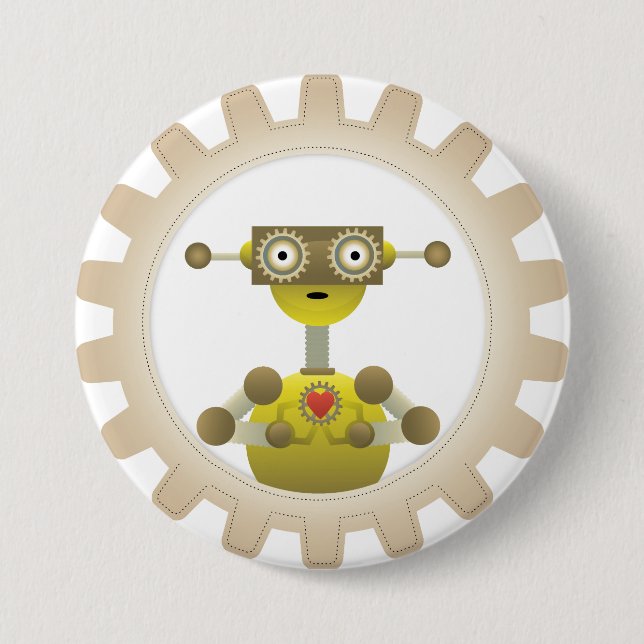 Herr Robot mit Steampunk Gear Heart Button (Vorderseite)