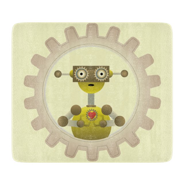 Herr Robot mit Steampunk Gear Heart Schneidebrett (Vorderseite)