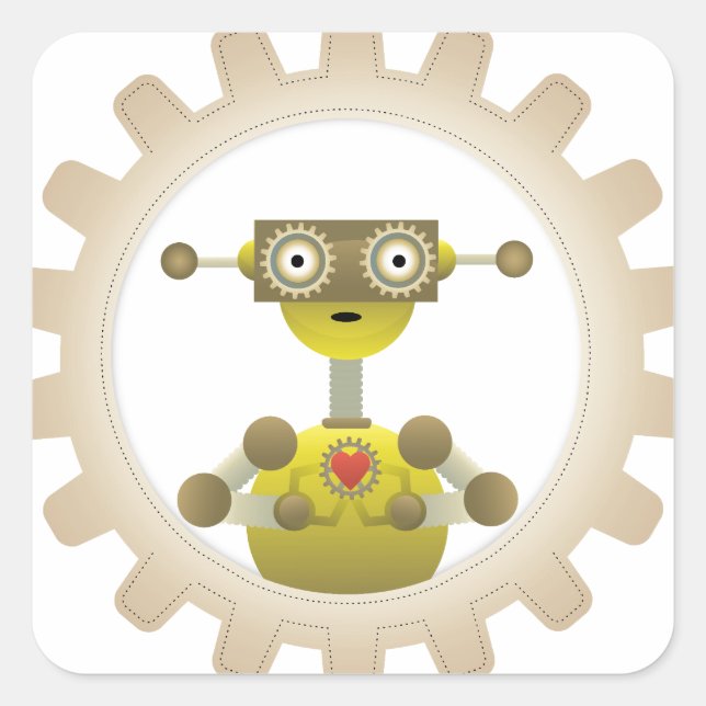 Herr Robot mit Steampunk Gear Heart Sticker (Vorderseite)