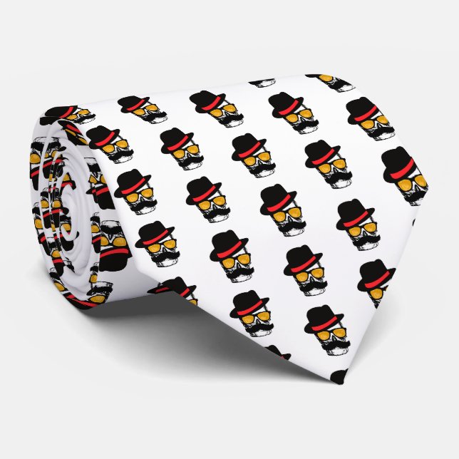 Herr Schnurrbart Schädel Krawatte (Gerollt)