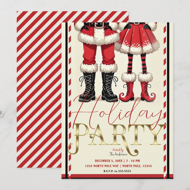 Herr & Skinny Frau Claus Red Black Holiday Party Einladung (Vorne/Hinten)