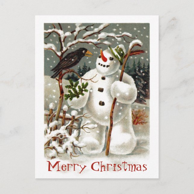 Herr Snowman und Herr Crow Postcard Postkarte (Vorderseite)