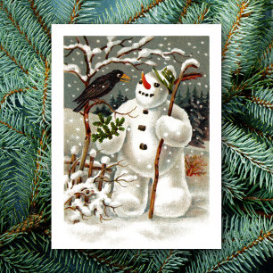 Herr Snowman und Herr Crow Postcard Postkarte