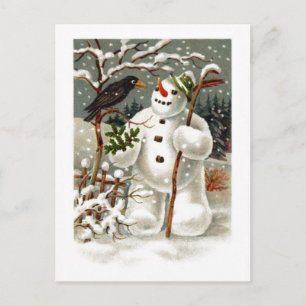Herr Snowman und Herr Crow Postcard Postkarte