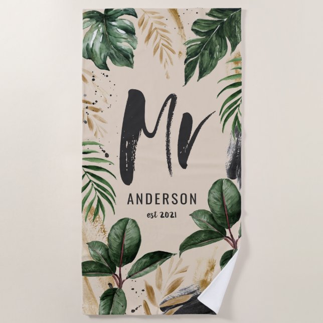 Herr Tropical leaf & typography beach towel Strandtuch (Vorderseite)