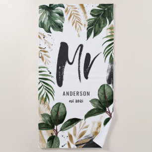 Herr Tropical leaf & typography beach towel Strandtuch