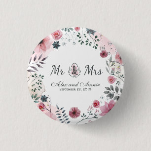 Herr-u. Frau-Floral Watercolor Wedding   Button