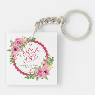 Herr u. Frau Floral Watercolor Wedding Keychain Schlüsselanhänger