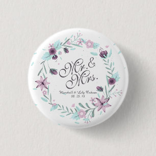 Herr-u. Frau-Floral Watercolor Wedding Pin Knopf Button
