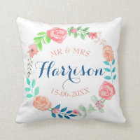 Herr-u. Frau-Floral Wedding Cushion Watercolour