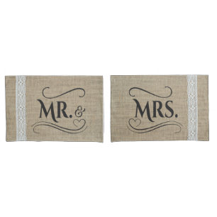 Herr-u. Frau-Rustic Burlap Country Wedding Paare Kissenbezug